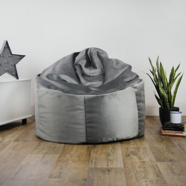 Designer Velvet Chair Bean Bag - Platinum Grey