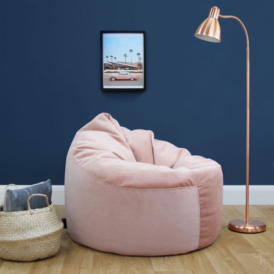 Designer Velvet Chair Bean Bag - Blush Pink